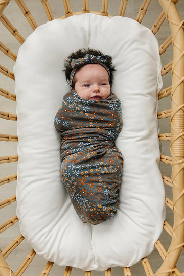 Mebie Baby - Navy Floral Bamboo Stretch Swaddle