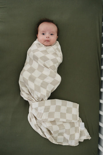 Mebie Baby - Taupe Checkered Muslin Swaddle Blanket