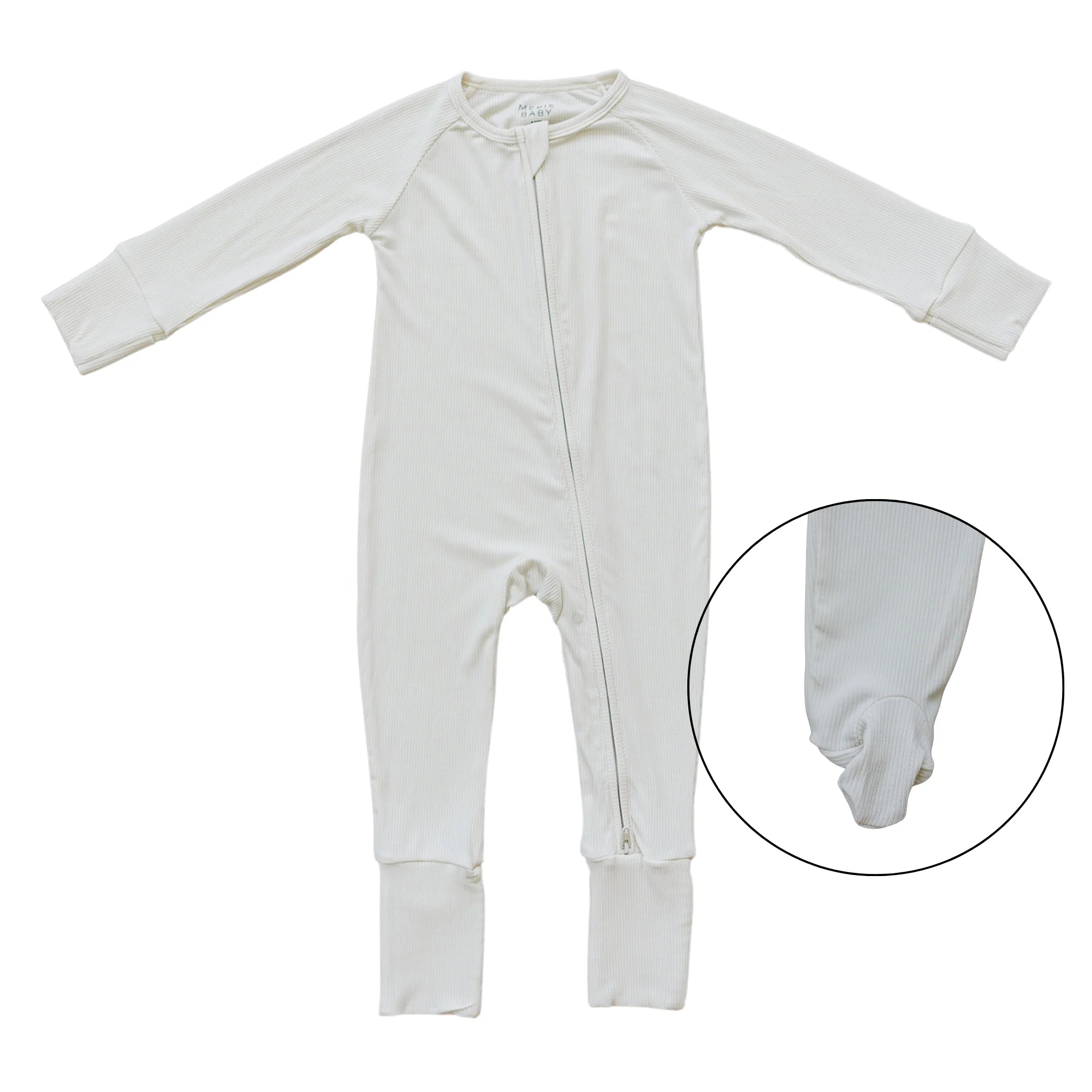 Mebie Baby - Cream Ribbed Bamboo Zipper