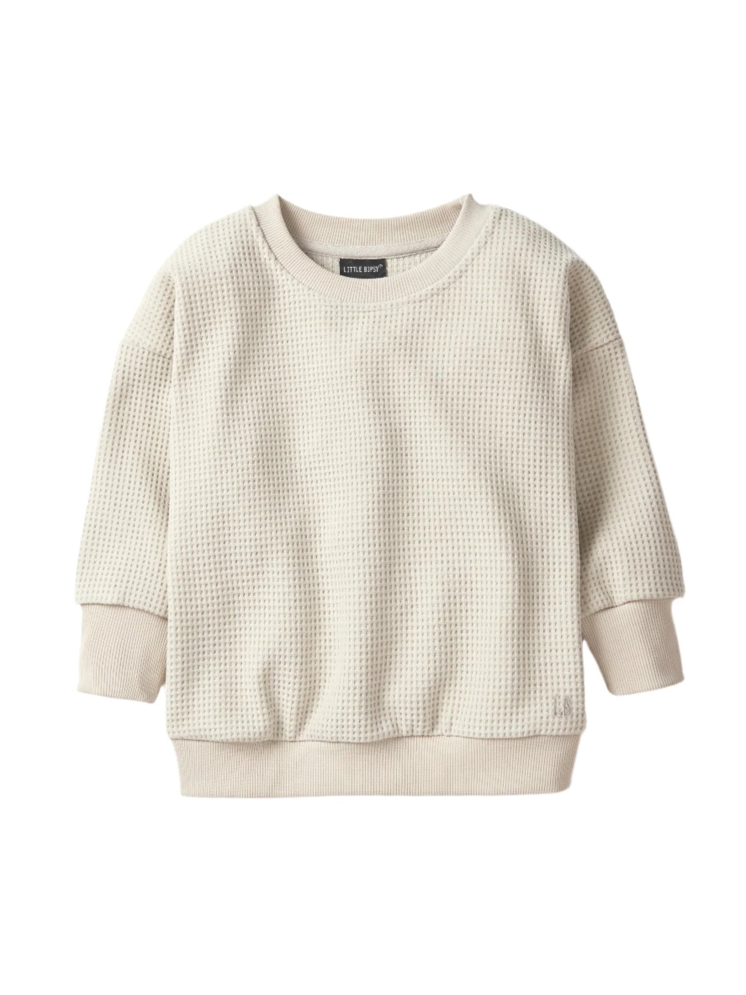 LITTLE BIPSY - ELEVATED WAFFLE CREWNECK - GREIGE