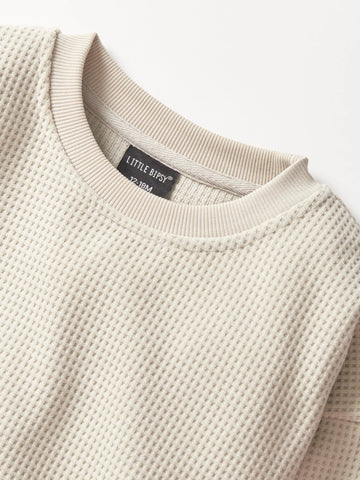 LITTLE BIPSY - ELEVATED WAFFLE CREWNECK - GREIGE