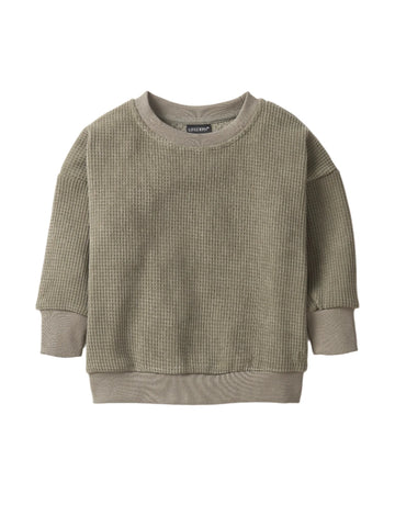 LITTLE BIPSY - ELEVATED WAFFLE CREWNECK - ARMY GREEN