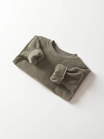 LITTLE BIPSY - ELEVATED WAFFLE CREWNECK - ARMY GREEN