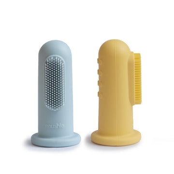 Mushie - Finger Toothbrush - Powder Blue/Daffodil