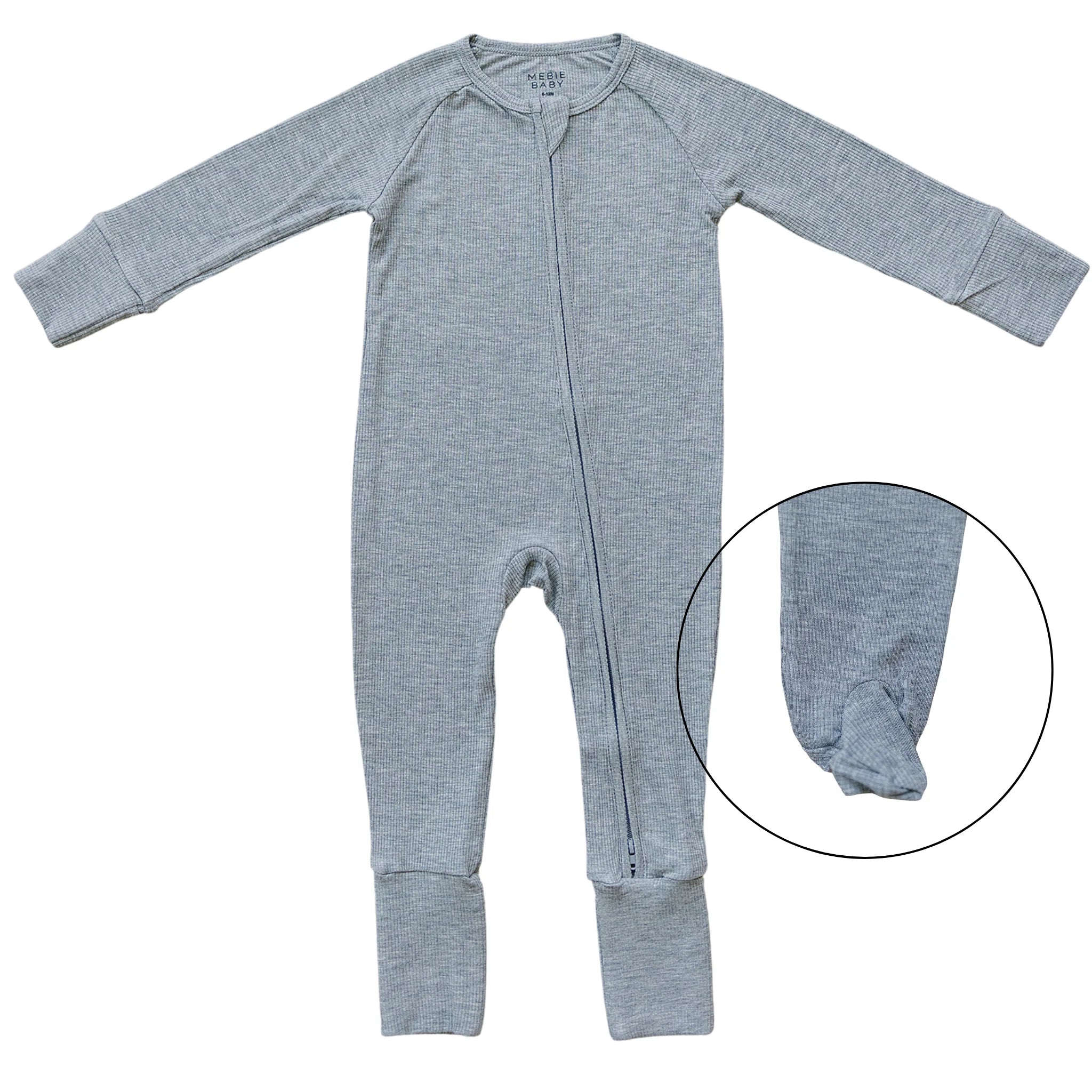 Mebie Baby - Heather Grey Ribbed Bamboo Zipper