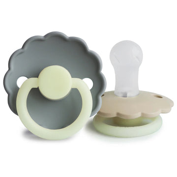 FRIGG Daisy Night Silicone Pacifier 2-Pack - French Gray/Croissant