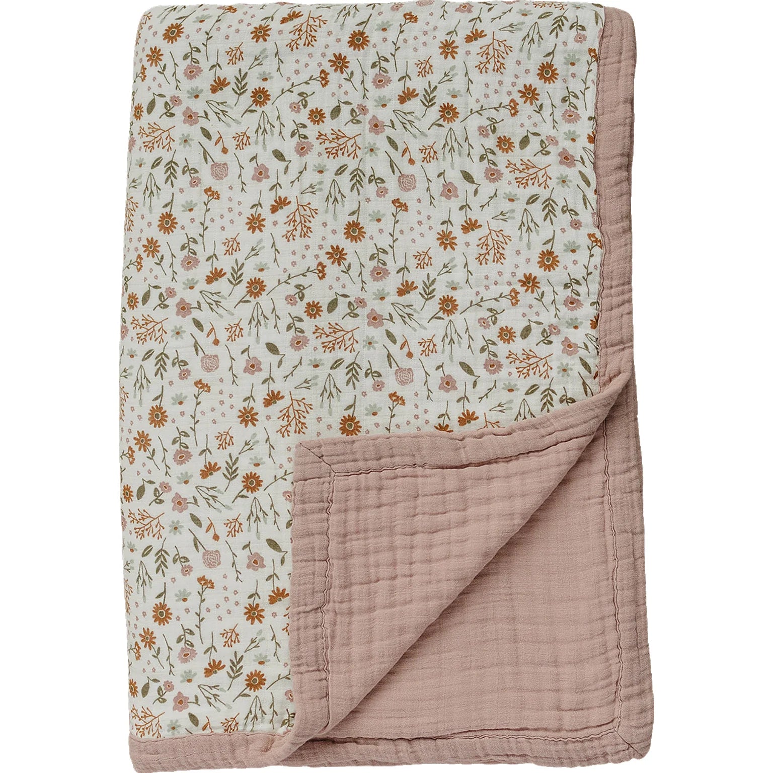 Mebie Baby - Meadow Floral + Dusty Rose Twin Muslin Quilt