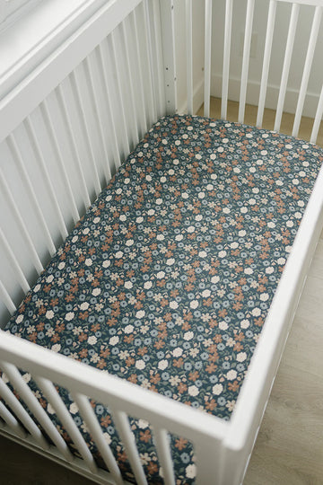 Mebie Baby - Midnight Floral Muslin Crib Sheet