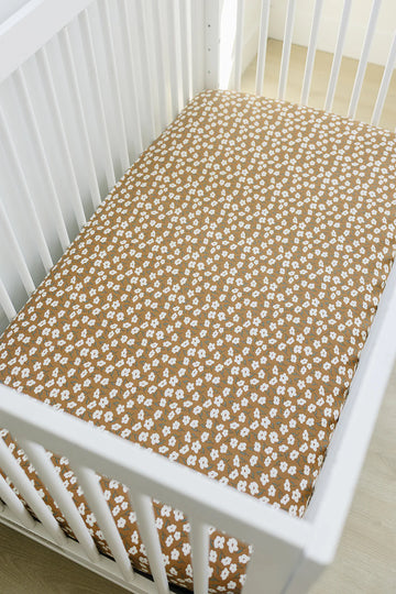 Mebie Baby -  Mustard Floral Bamboo Stretch Crib Sheet