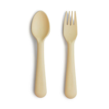 Mushie - Dinnerware Fork and Spoon Set - Pale Daffodil