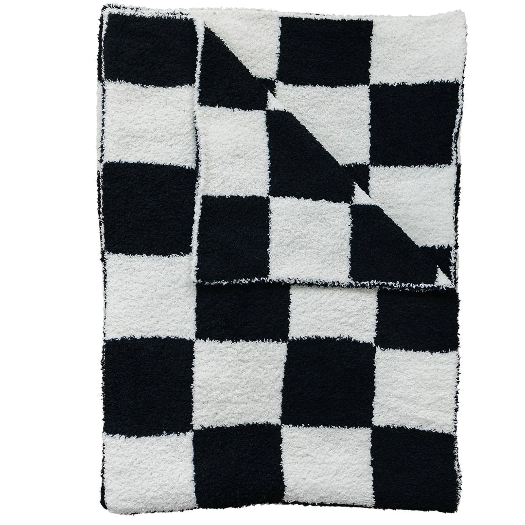 Mebie Baby - Black + White Checkered Plush Blanket