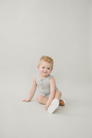 Mebie Baby - Grey Stripe Short Romper