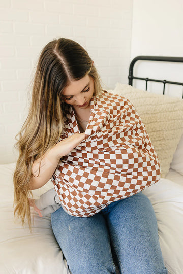 Mebie Baby - Rust Checkered Bamboo Multi-Use Cover