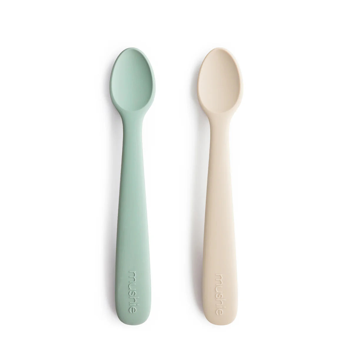 Mushie - Silicone Feeding Spoons 2-Pack- Cambridge Blue/Shifting Sand