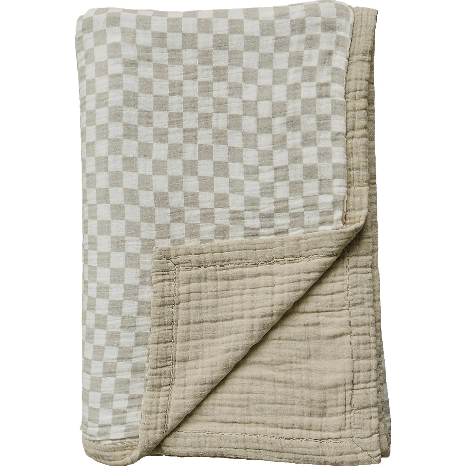 Mebie Baby - Taupe Checkered Twin Muslin Quilt