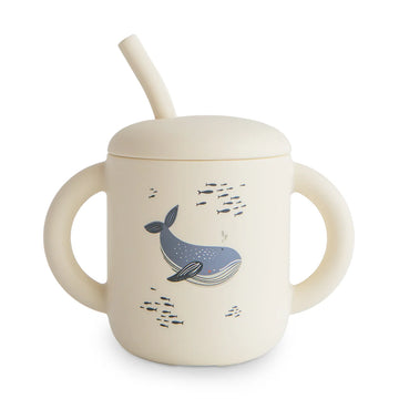 Mushie - Silicone Training Cup + Straw - Whale